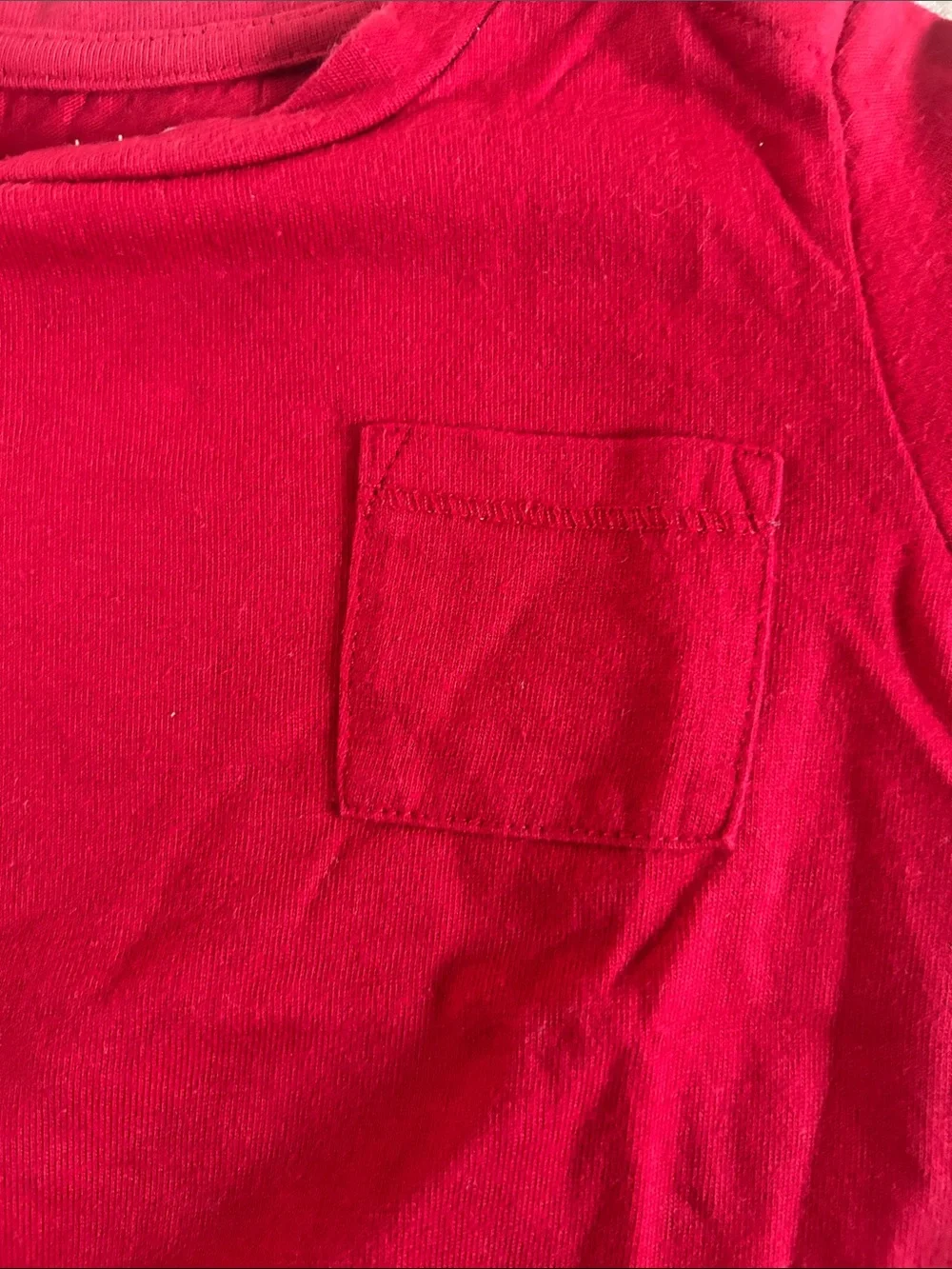 GAP Red Layered-Look Long Sleeve Tee with Striped Sleeves